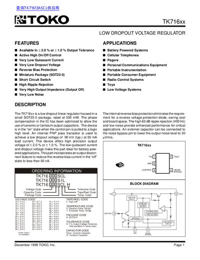 TOKO TK716xx Linear Regulator Datasheet - cover page
