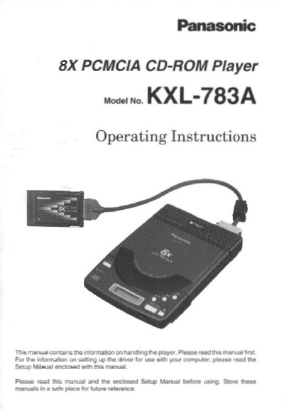 Panasonic KXL-783A PCMCIA CD-ROM Player Operating Instructions - cover page