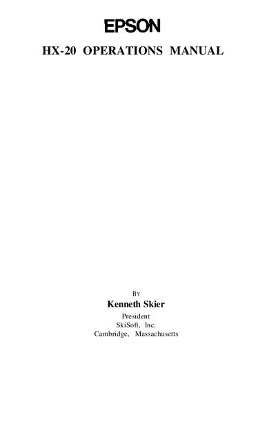 Epson HX-20 Operations Manual - cover page