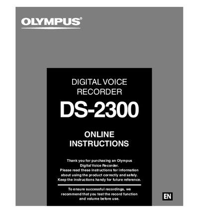 Olympus DS-2300 Digital Voice Recorder Online Instructions - cover page