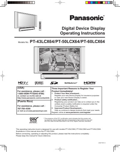 Panasonic PT-43LCX64/PT-50LCX64/PT-60LCX64 Operating Instructions - cover page