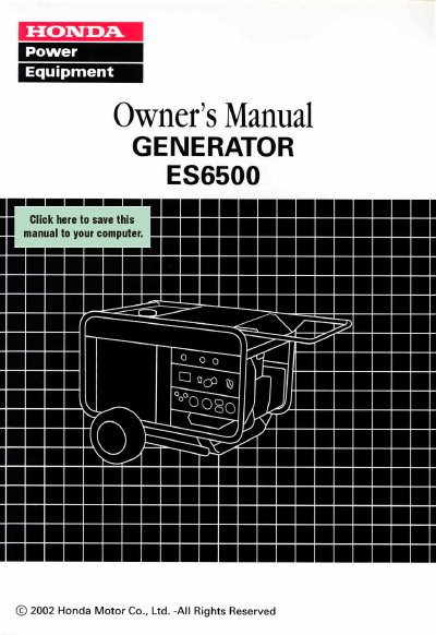Honda ES6500 Generator Owner's Manual - cover page