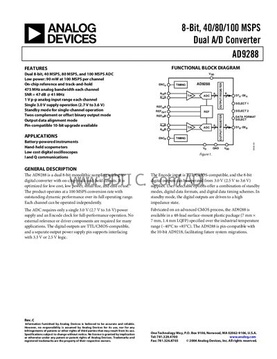 Analog Devices AD9288 Datasheet - cover page