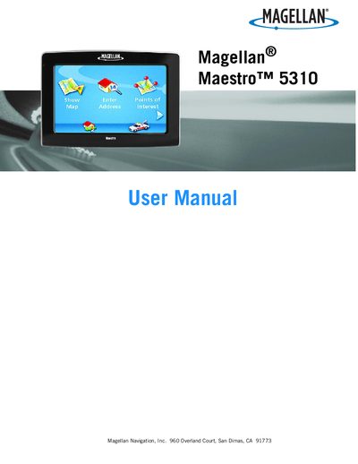 Magellan Maestro 5310 User Manual - cover page