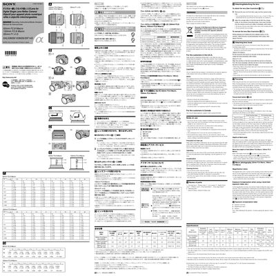 Sony SAL50M28 / SAL100M28 / SAL35F14G User Manual - cover page