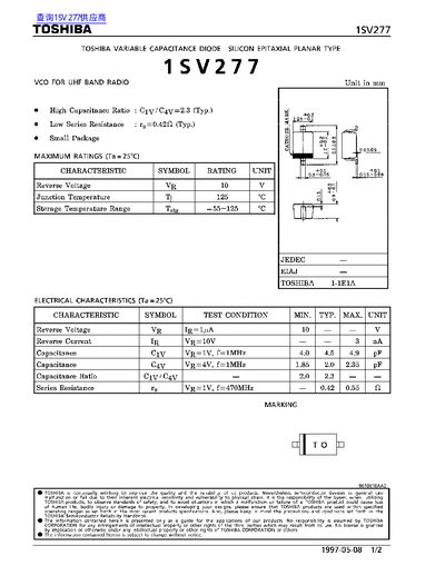 TOSHIBA 1SV277 handbook - cover page