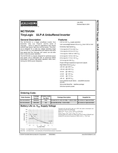 Fairchild Semiconductor NC7SVU04 TinyLogic ULP-A Unbuffered Inverter Datasheet - cover page