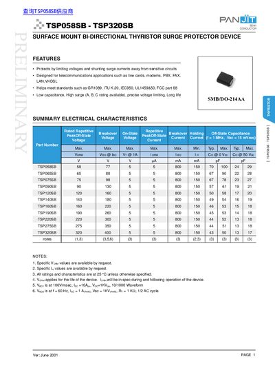 Panjit TSP058SB/TSP320SB Data Sheet - cover page