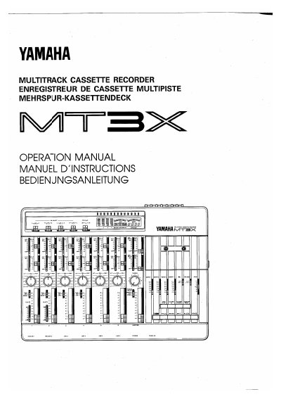 Yamaha MT3X Multitrack Cassette Recorder Operation Manual - cover page