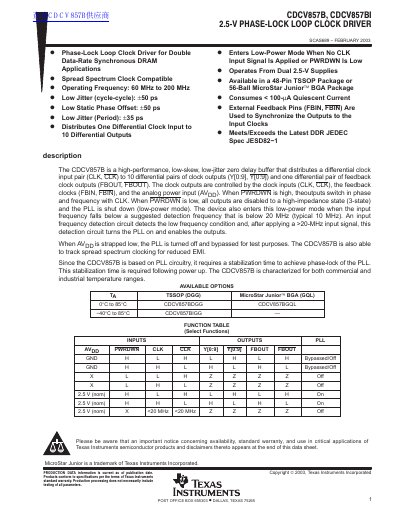 TEXAS INSTRUMENTS CDCV857B CDCV857BI handbook