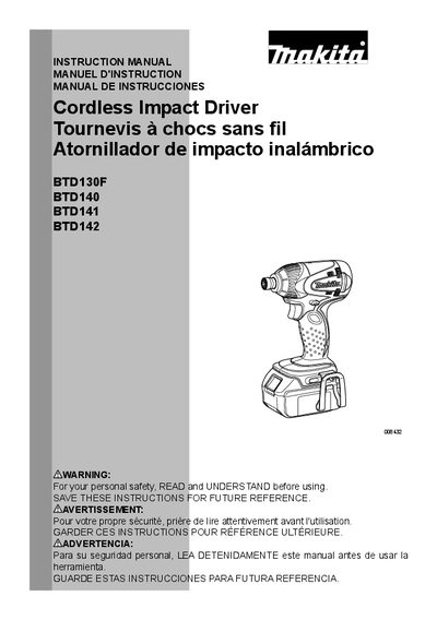 Makita BTD130F / BTD140 / BTD141 / BTD142 Cordless Impact Driver Instruction Manual - cover page