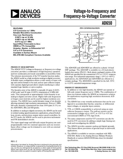 Analog Devices AD650 Datasheet