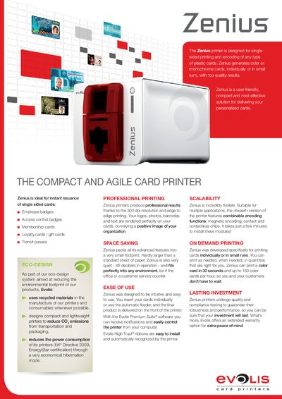 Evolis Zenius Card Printer Product Leaflet - cover page
