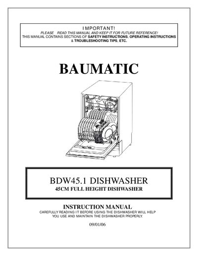 Baumatic BDW45.1 Dishwasher User Manual - cover page
