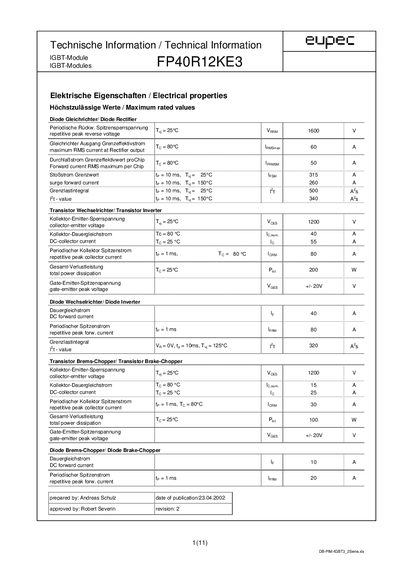 Infineon FP40R12KE3 Datasheet - cover page