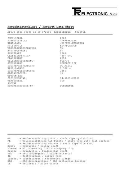 TR Electronic TR-5810 Product Data Sheet