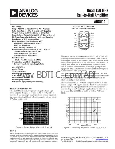 Analog Devices AD8044 Quad Amplifier Datasheet - cover page