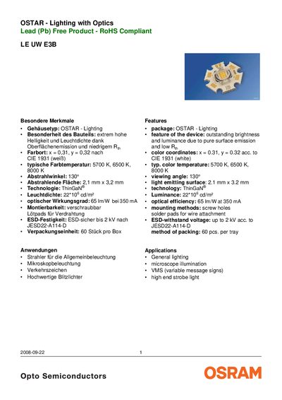 OSRAM LE UW E3B Datasheet - cover page