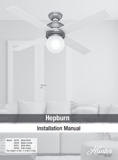 Hunter 50276 Ceiling Fan Installation Manual - cover page