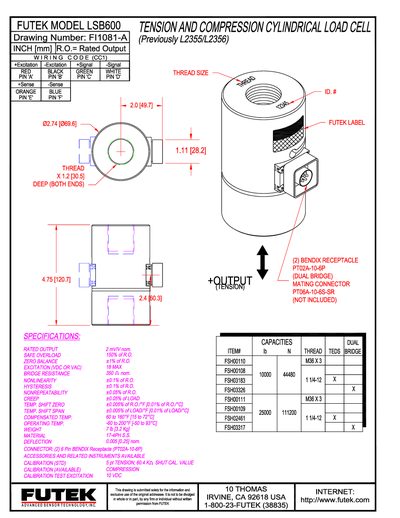 Futek LSB600 Load Cell Drawing - cover page