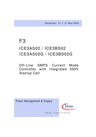 INFINEON F3 ICE3AS02 ICE3BS02 ICE3AS02G ICE3BS02G Manual - cover page