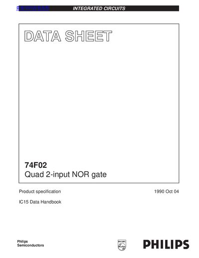 Philips 74F02 Quad 2-input NOR Gate Product Specification - cover page