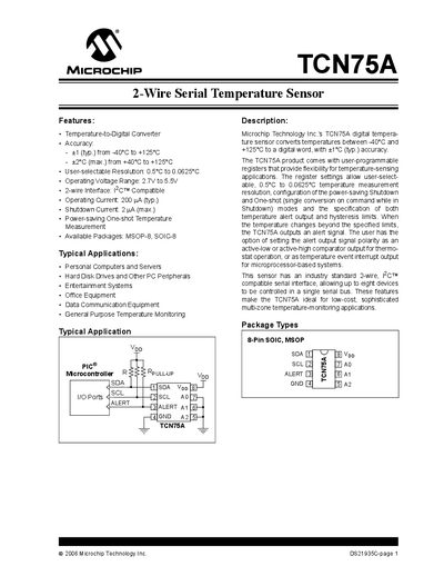 Microchip TCN75A 2‑Wire Serial Temperature Sensor Datasheet - cover page