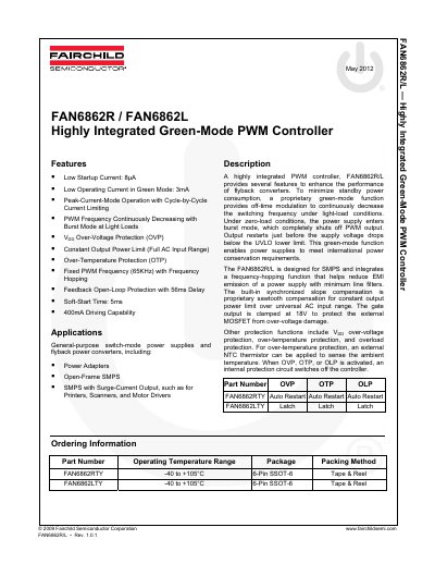 Fairchild FAN6862R/L Highly Integrated Green-Mode PWM Controller Datasheet