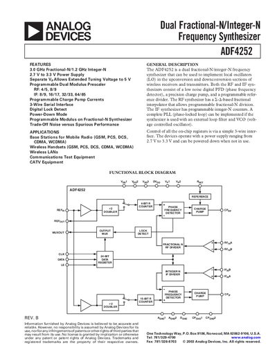 Analog Devices ADF4252 Datasheet Rev B - cover page