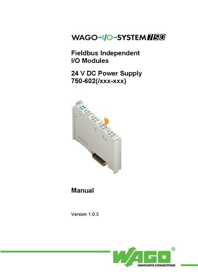 WAGO 750-602 Series 24 V DC Power Supply Module User Manual - cover page