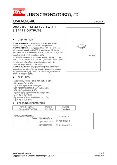 Unisonic U74LVC2G240 CMOS IC Datasheet - cover page