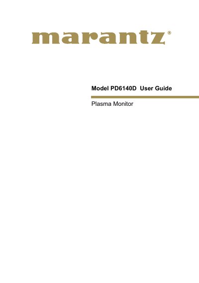 Marantz PD6140D Plasma Monitor User Guide - cover page