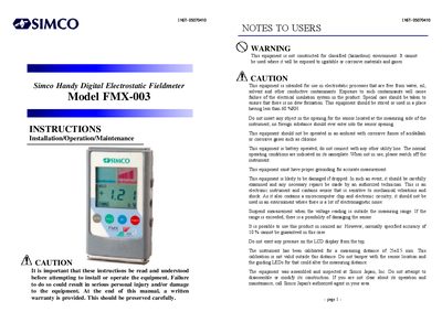 Simco FMX-003 Electrostatic Fieldmeter Instructions