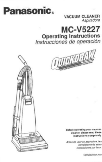 Panasonic MC-V5227 Vacuum Cleaner Operating Instructions - cover page