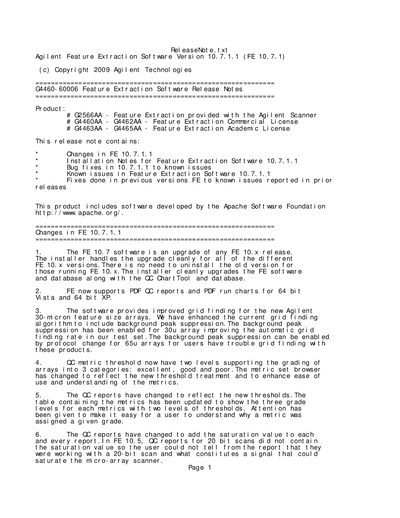 Agilent Feature Extraction Software Version 10.7.1.1 Release Notes - cover page