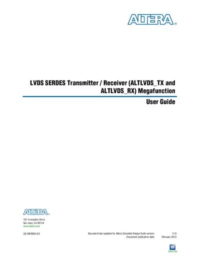 Altera ALTLVDS_TX / ALTLVDS_RX LVDS SERDES Transmitter Receiver User Guide