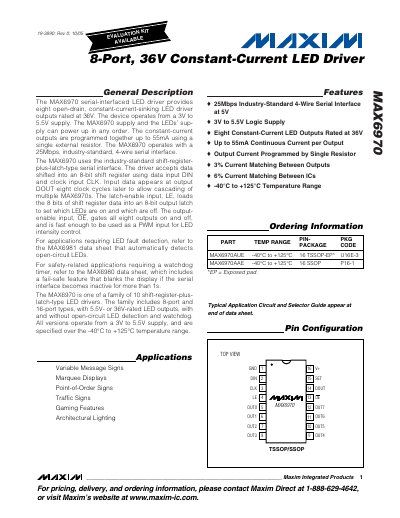Maxim MAX6970 8-Port 36V Constant-Current LED Driver Datasheet - cover page