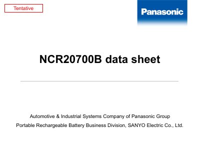 Sanyo NCR20700B Rechargeable Battery Data Sheet