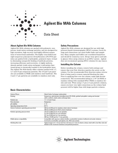 Agilent Bio MAb Columns Datasheet - cover page
