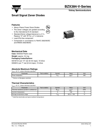 Vishay BZX384-V Series Zener Diode Datasheet - cover page