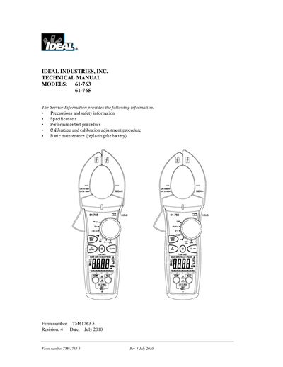 IDEAL 61-760 Series Commercial/Industrial TightSight Clamp Meters Technical Manual - cover page