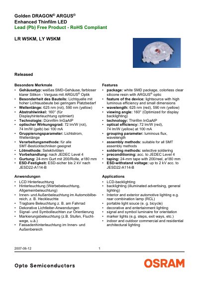 OSRAM LR W5KM / LY W5KM LED Datasheet