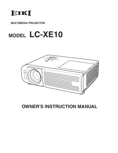 EIKI LC-XE10 Multimedia Projector Owner's Instruction Manual - cover page
