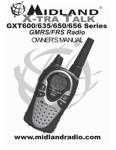 Midland GXT600/635/650/656 Series GMRS/FRS Radio Owner's Manual - cover page
