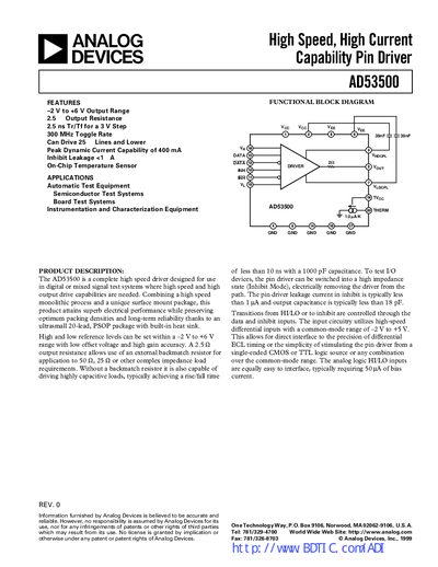 Analog Devices AD53500 Pin Driver Datasheet - cover page