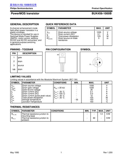 PHILIPS PowerMOS transistor BUK456-100B handbook(1)