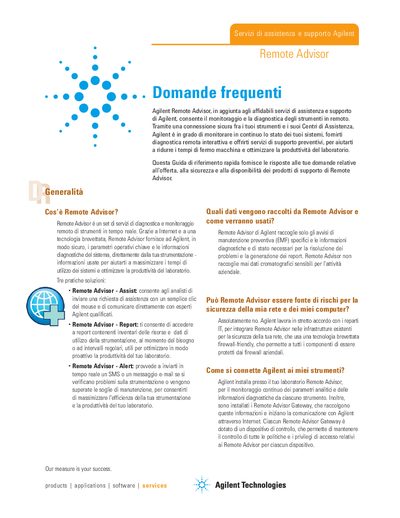 Agilent Remote Advisor Frequently Asked Questions Brochure Brief - 5989-6440ITE - cover page