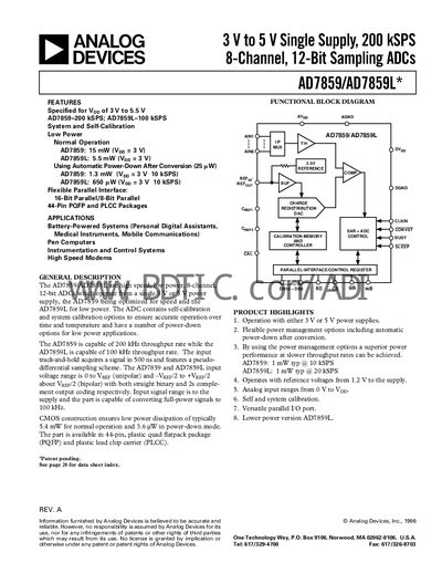 Analog Devices AD7859/AD7859L Datasheet - cover page