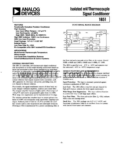Analog Devices 1B51 Isolated Thermocouple Signal Conditioner Handbook - cover page