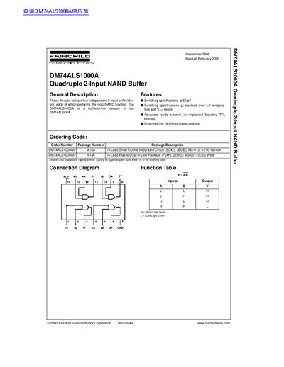 Fairchild DM74ALS1000A Quadruple 2-Input NAND Buffer Datasheet - cover page